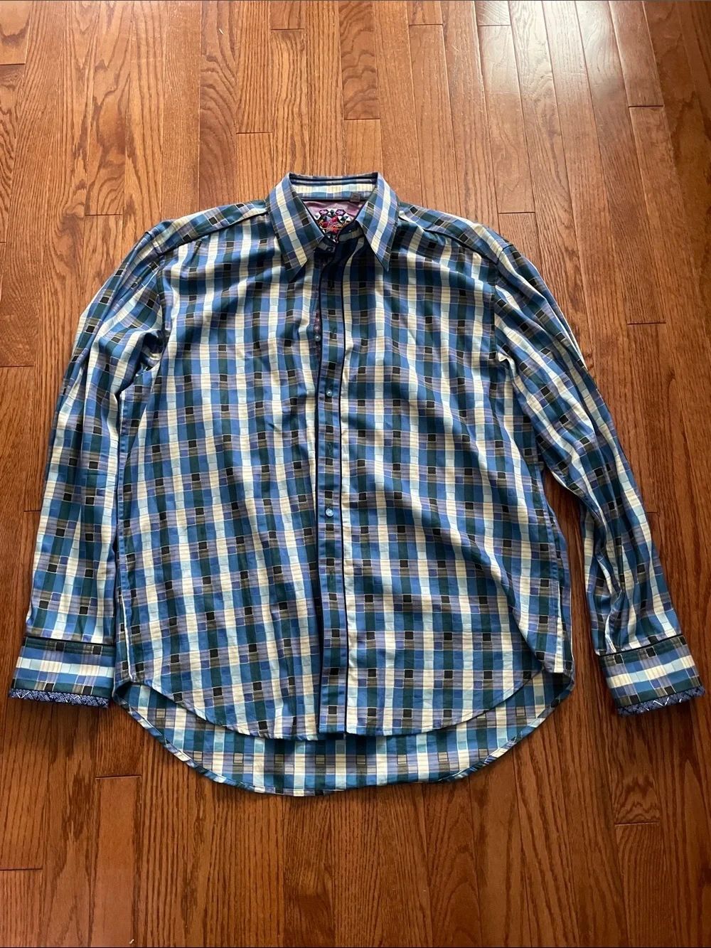 Robert Graham Blue Plaid Button Down Men’s Sz 2XL
